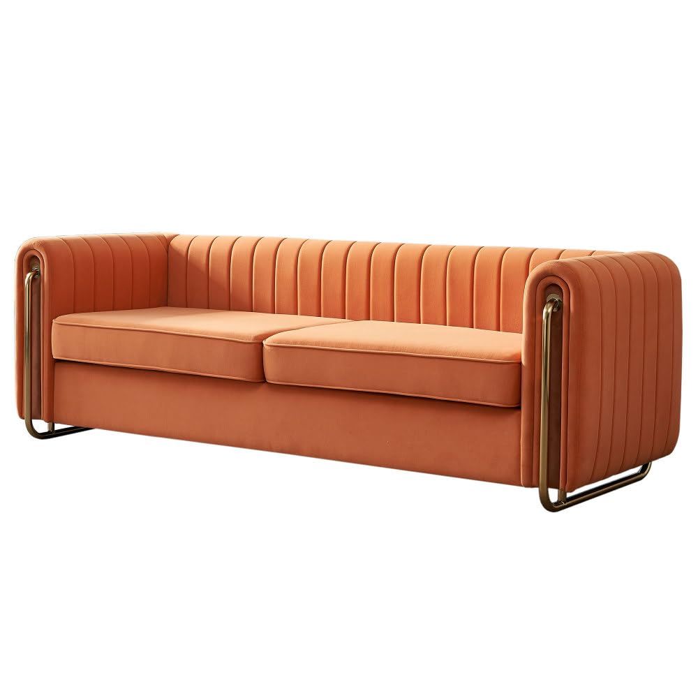 Orange Velvet 3-Seater Sofa Q108068