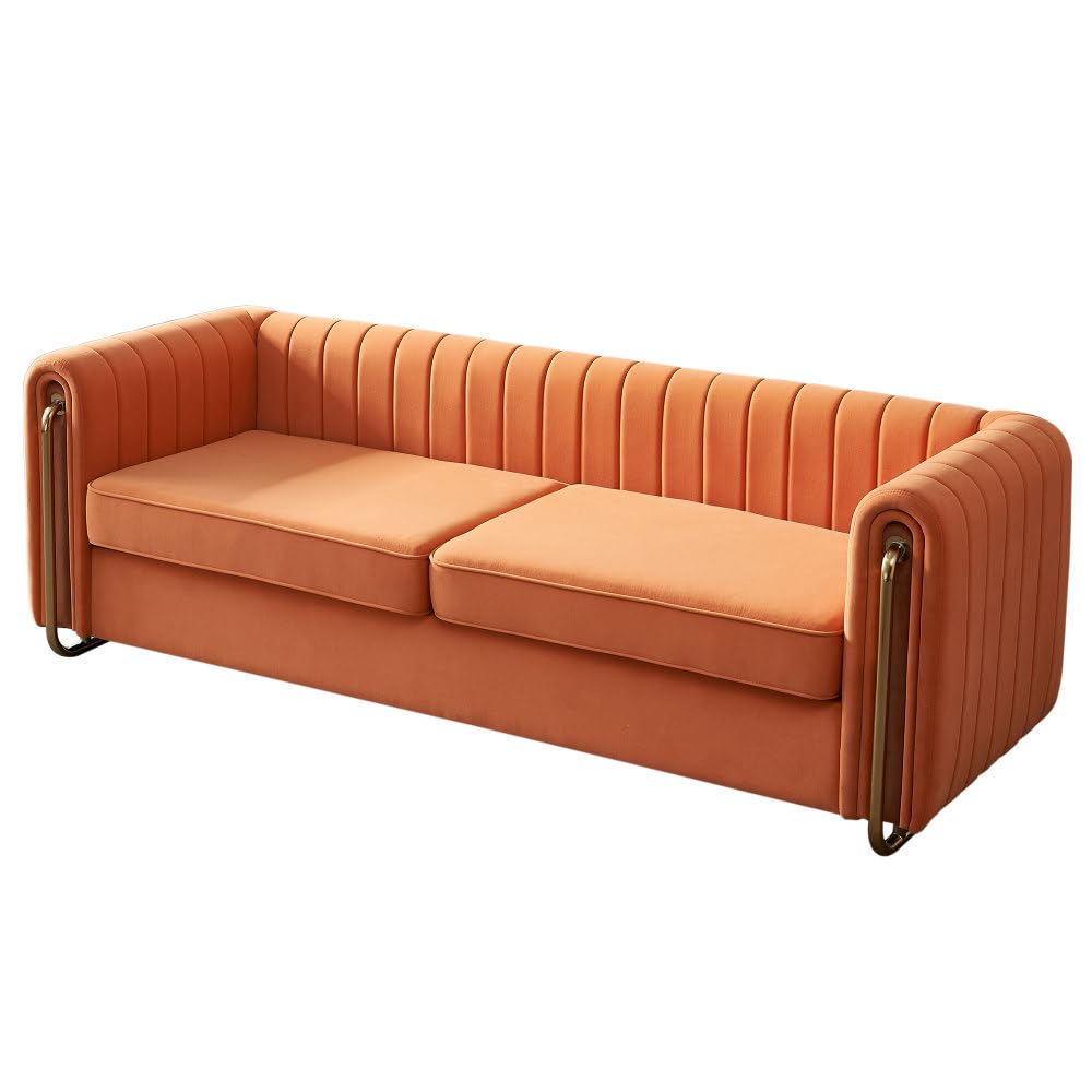 Orange Velvet 3-Seater Sofa Q108068