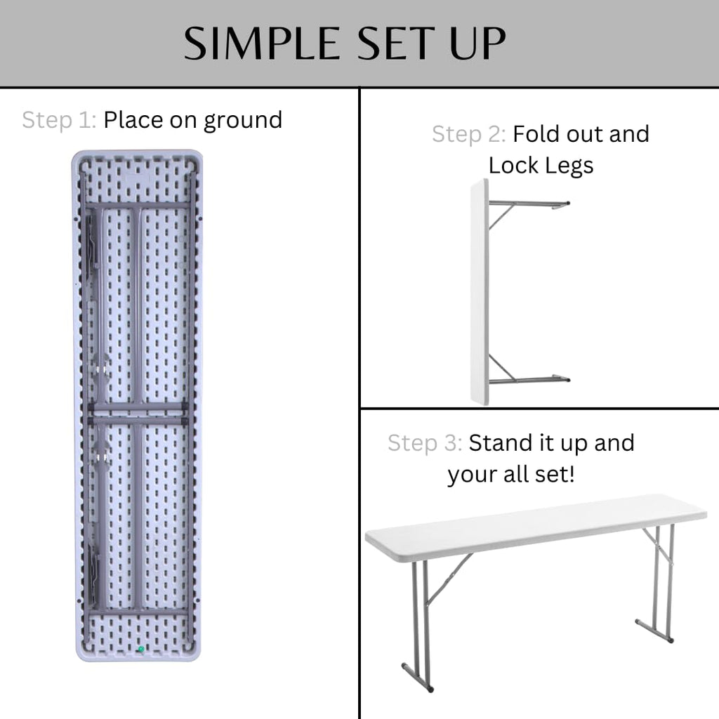 White Granite Plastic Folding Training Table Set of 2 D38948