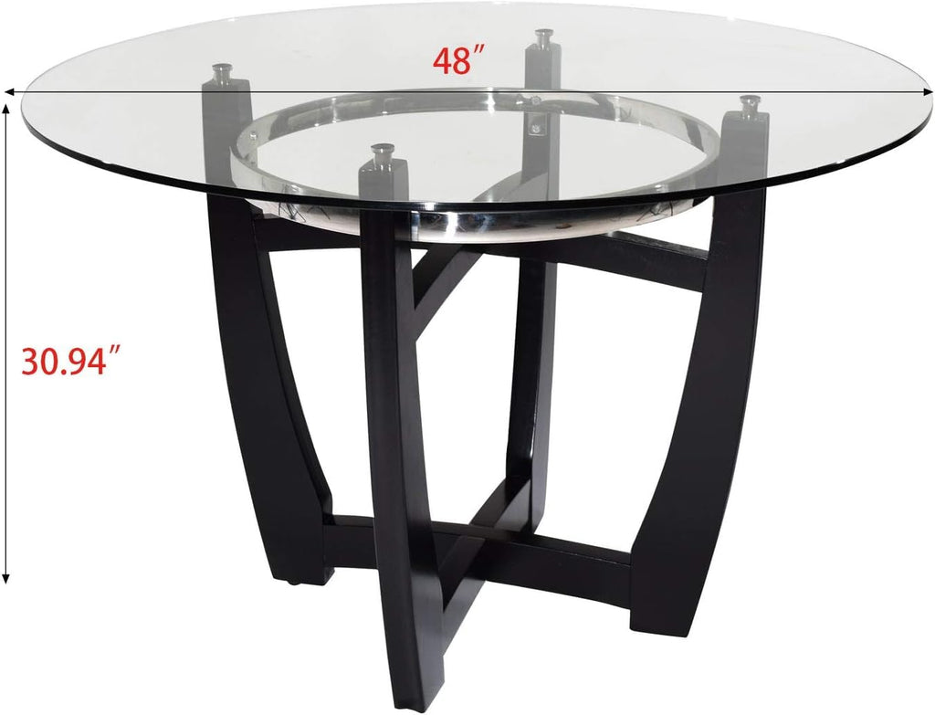 48" Glass Dining Table Set with 4 PU Leather Chairs V839147