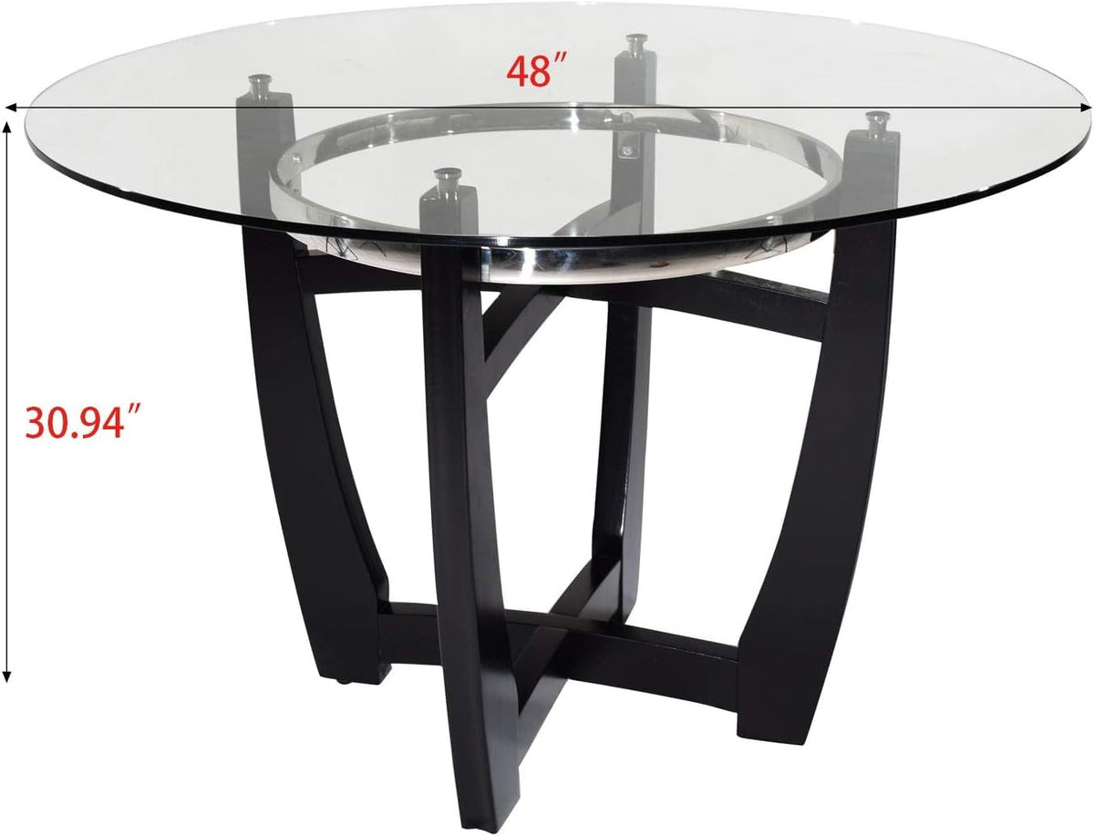48" Glass Dining Table Set with 4 PU Leather Chairs V839147