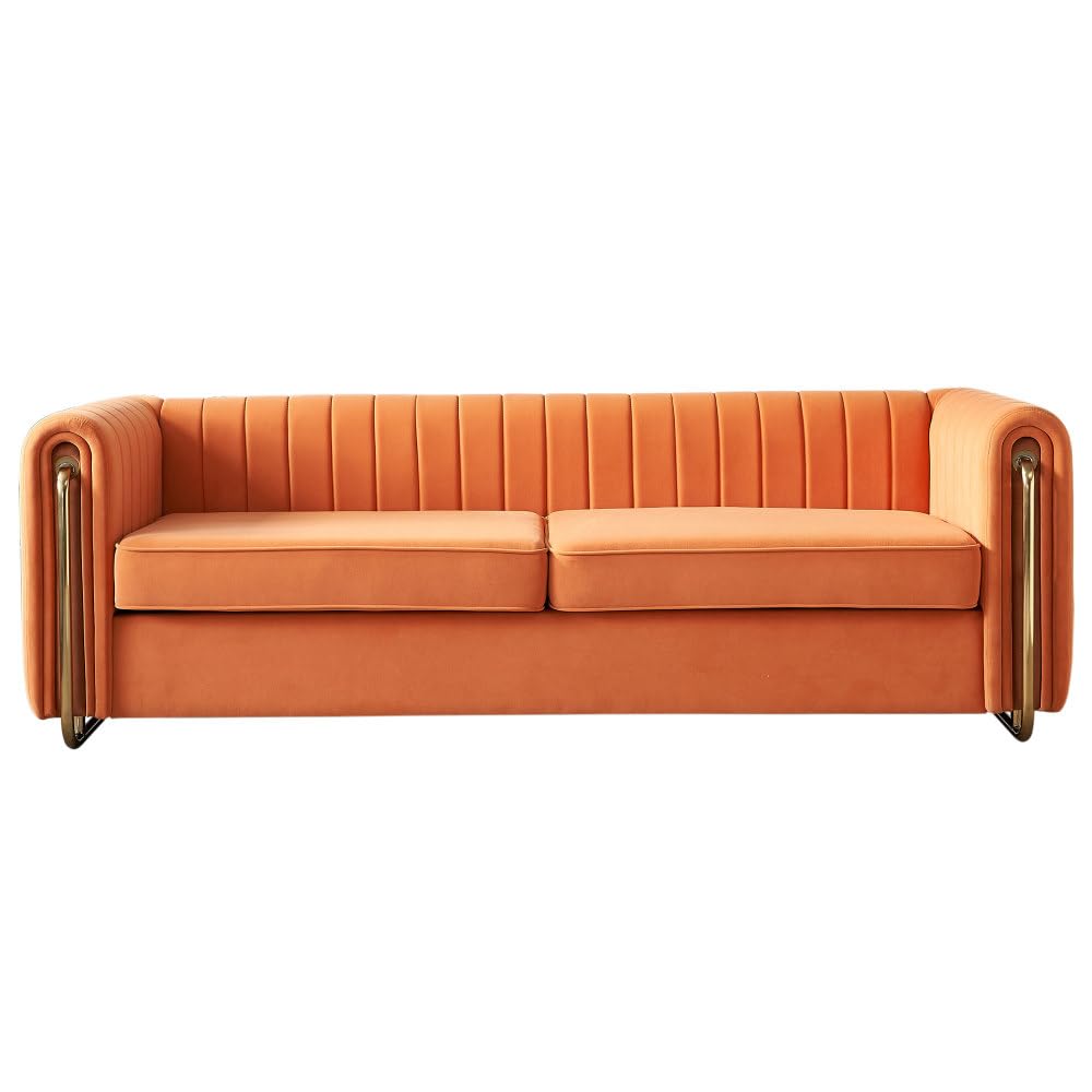 Orange Velvet 3-Seater Sofa Q108068
