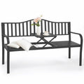 59" Gray Metal Outdoor Bench with Built in Table R2317