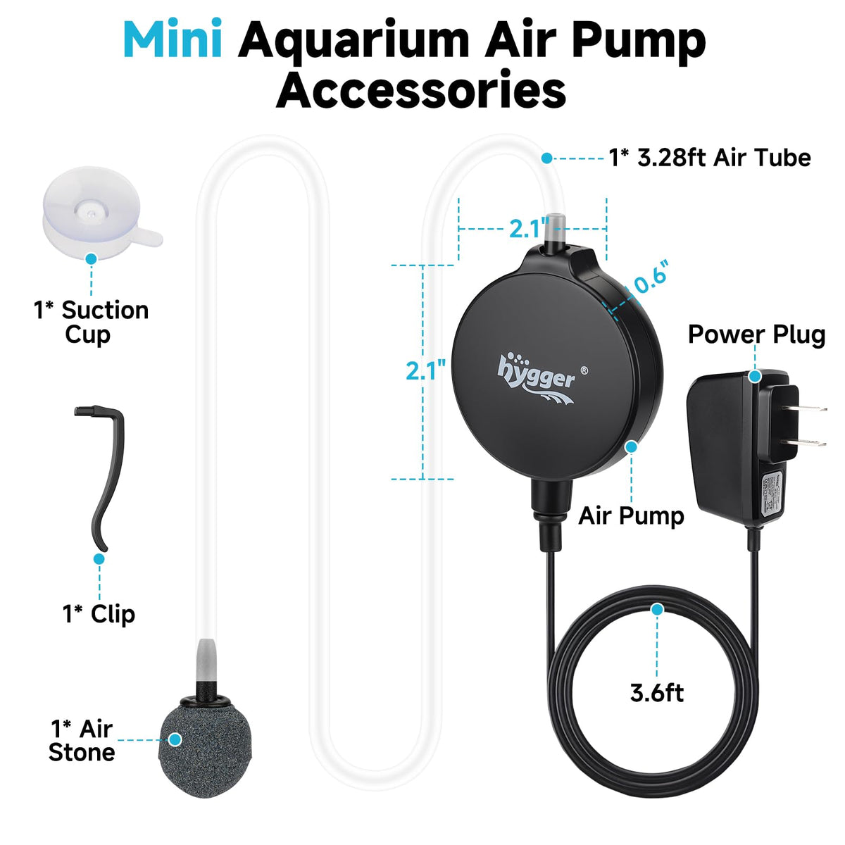 1.5 Watt Mini Aquarium Air Pump with Air Stone Tubing P397