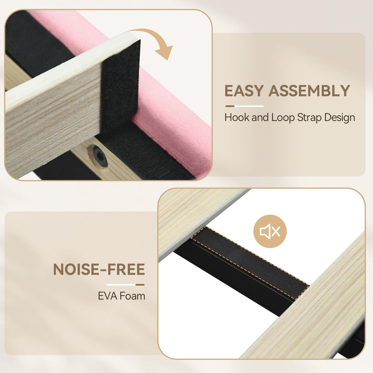 Twin Bed Frames with Upholstered Headboard, Pink S508962