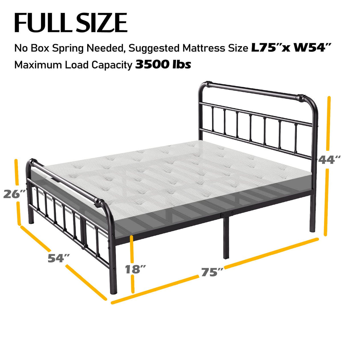 Full Size Metal Bed Frame with Iron Headboard O27015