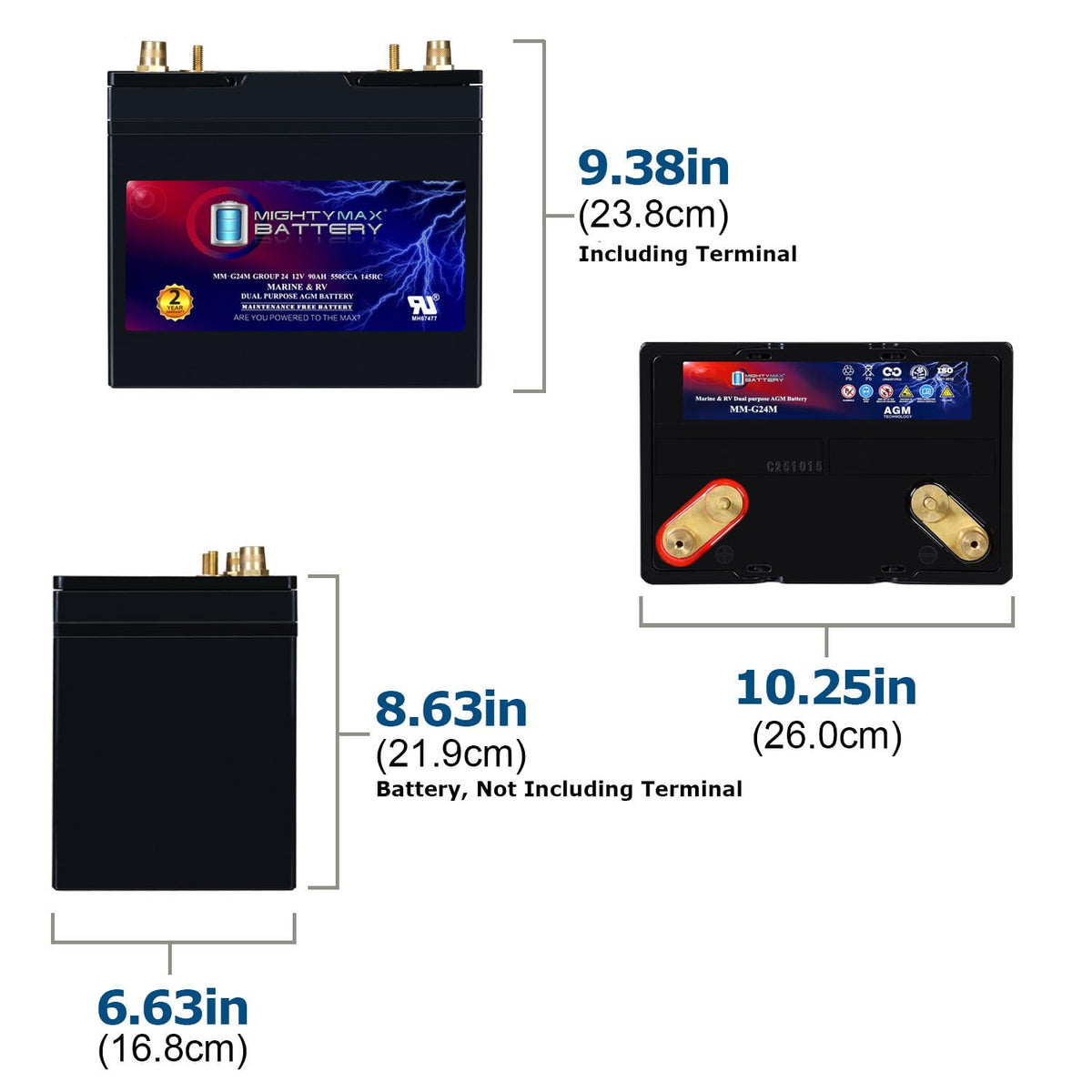 12V 90Ah Group Size 24M Deep-Cycle AGM Battery W175638