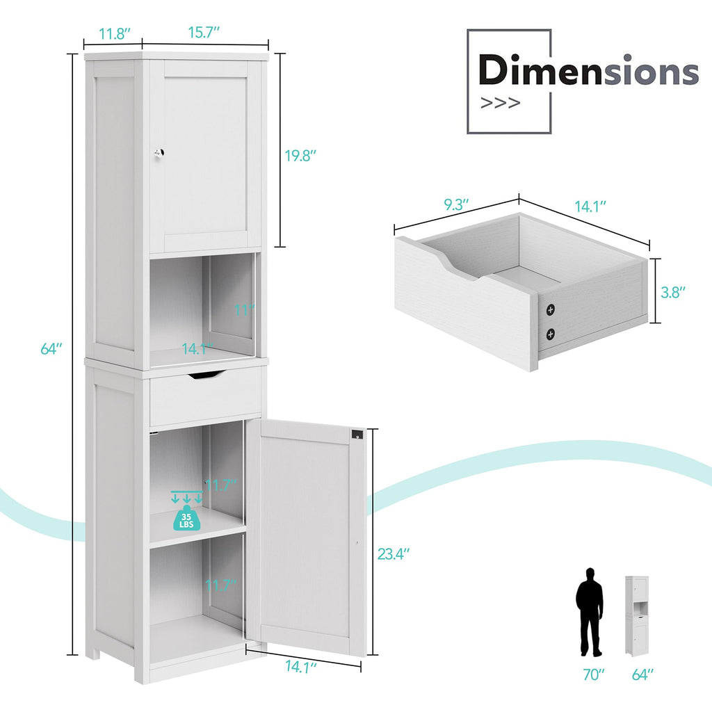 Tall Narrow Bathroom Storage Cabinet with Adjustable Shelves, White S29546