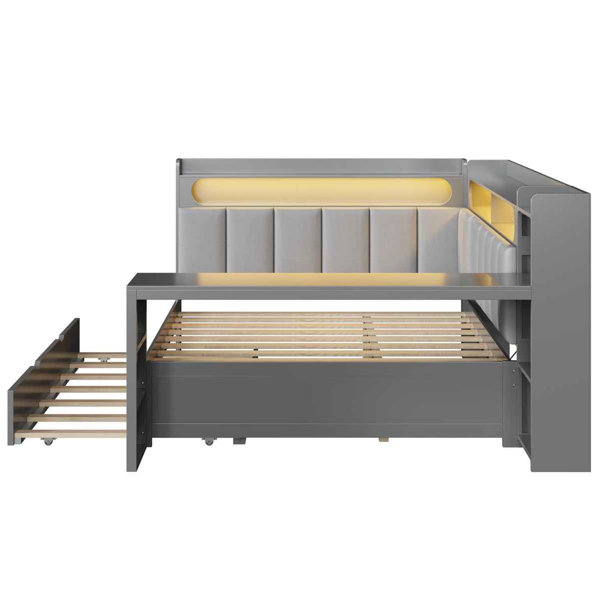 Grey Full Size L-Shaped Corner Bed with Trundle and Desk O187847
