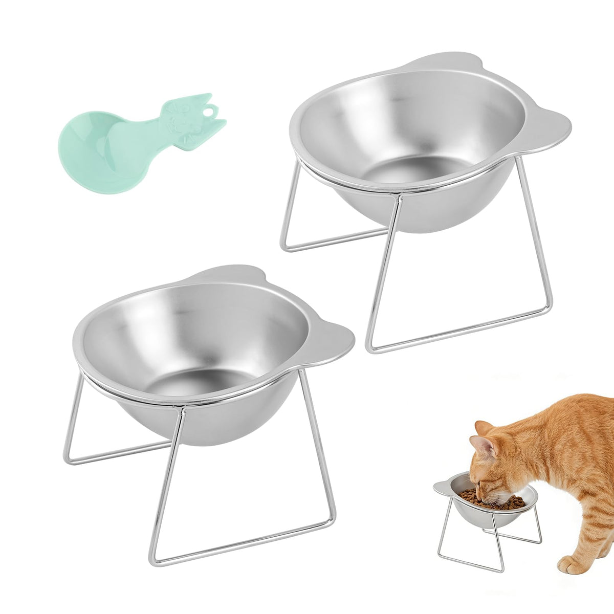 2 Pack Stainless Steel Elevated Cat Bowls Z263003