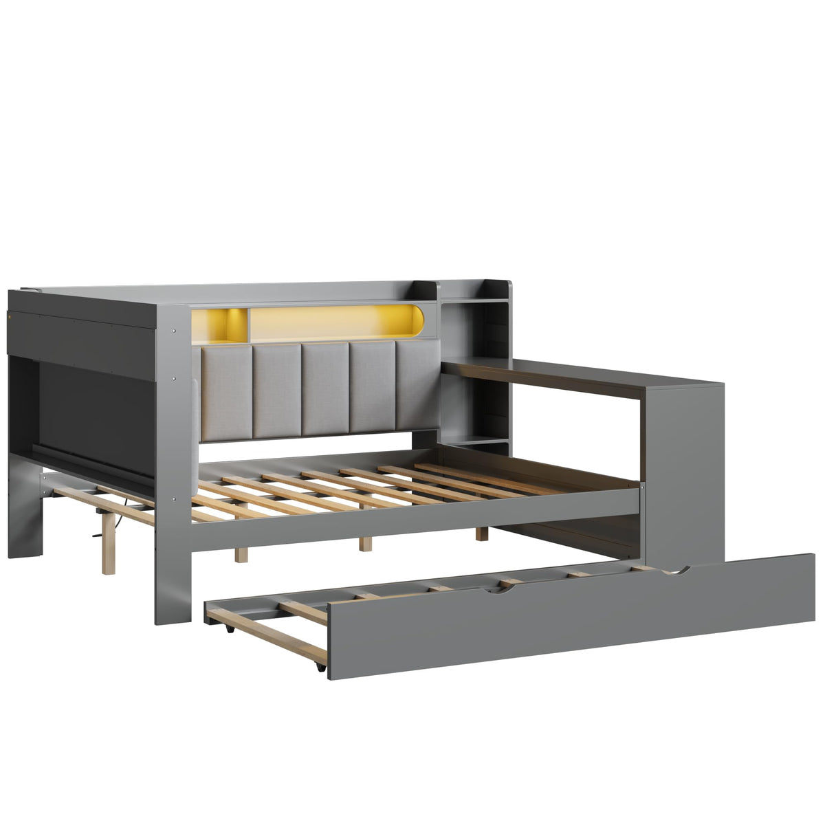 Grey Full Size L-Shaped Corner Bed with Trundle and Desk O187847