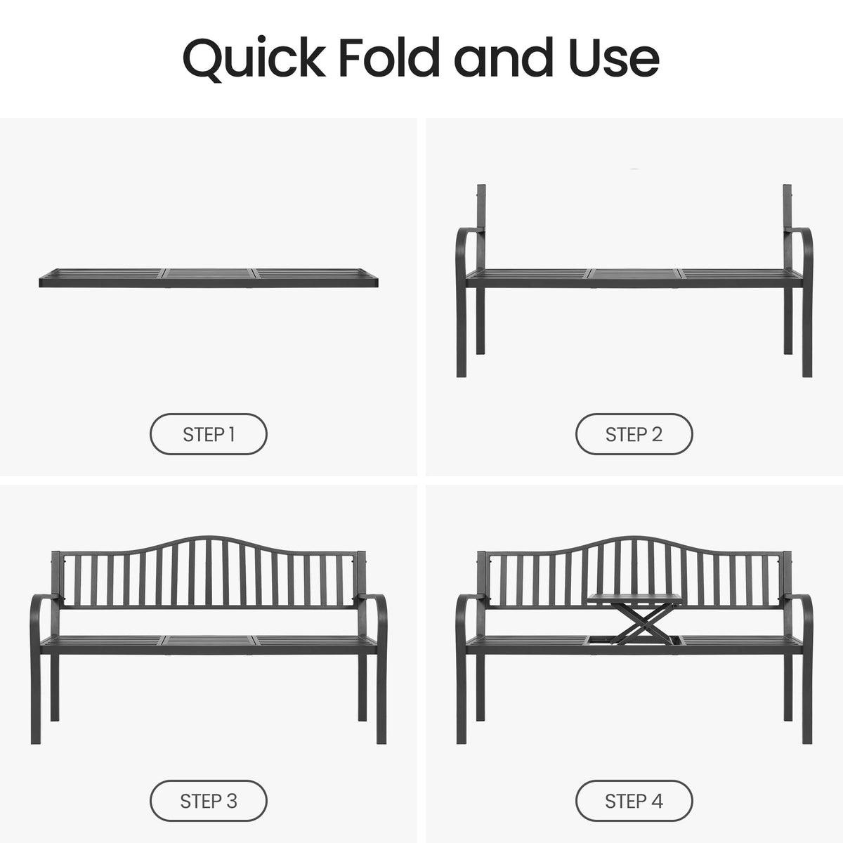 59" Gray Metal Outdoor Bench with Built in Table R2317