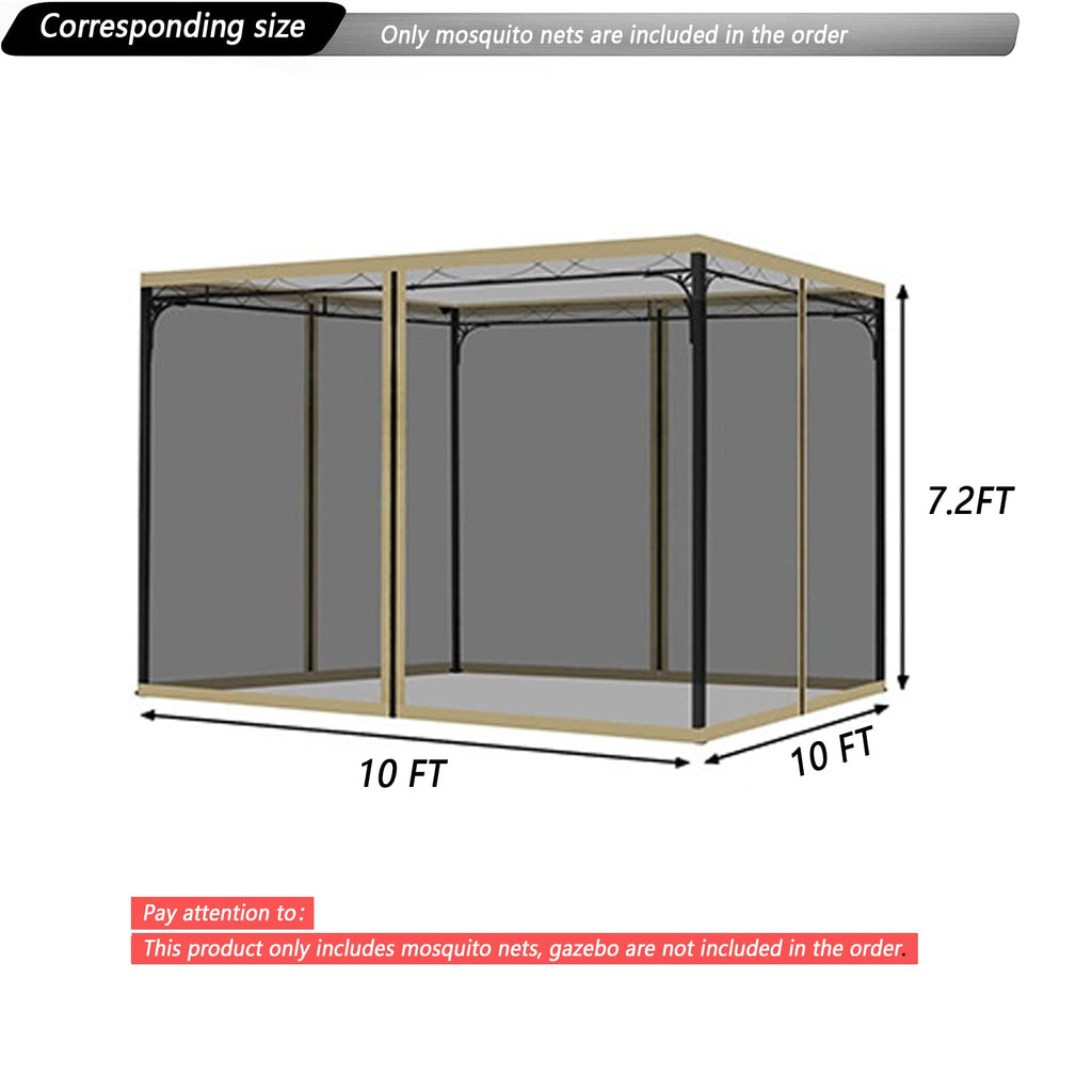 Black 10x10FT 4-Door Zipper Mosquito Netting S58451