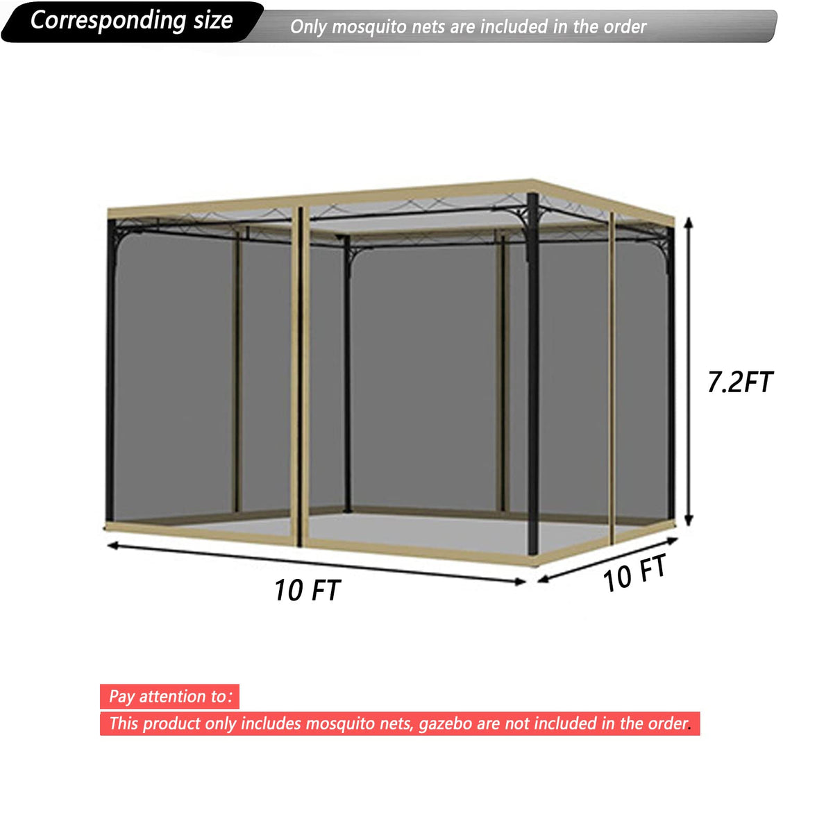 Black 10x10FT 4-Door Zipper Mosquito Netting S58451