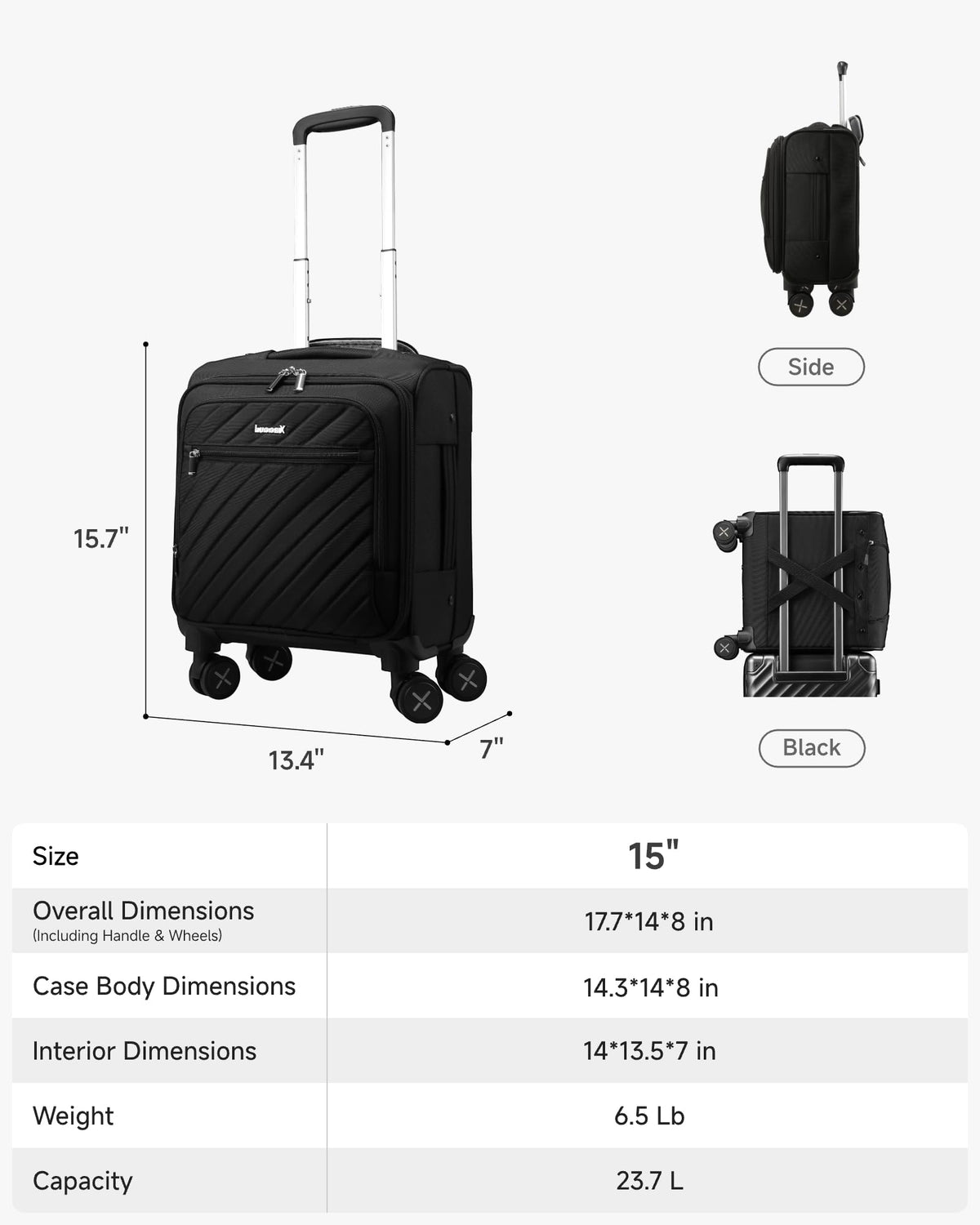 Black 15" Underseat Carry On Bag Y6832