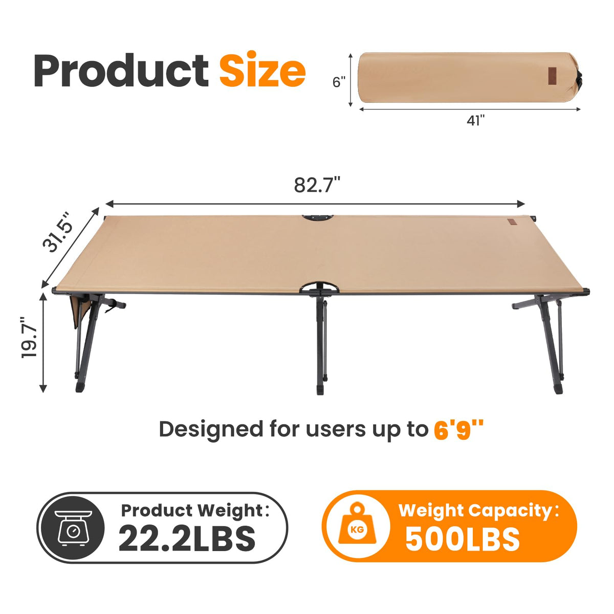 Heavy Duty 31.5'' Wide Folding Camping Cot L431