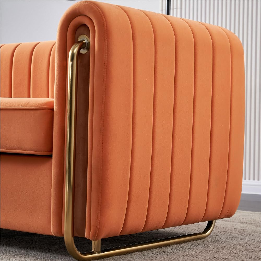 Orange Velvet 3-Seater Sofa Q108068