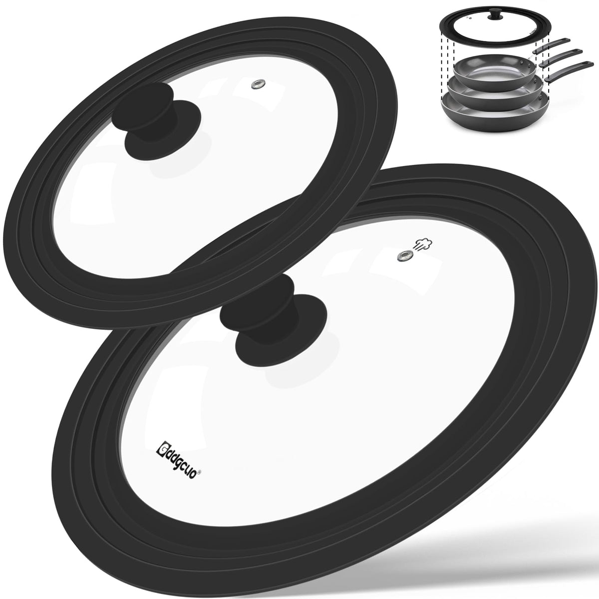 2 Pcs Universal Silicone Tempered Glass Pan Lids Dishwasher Safe P528900