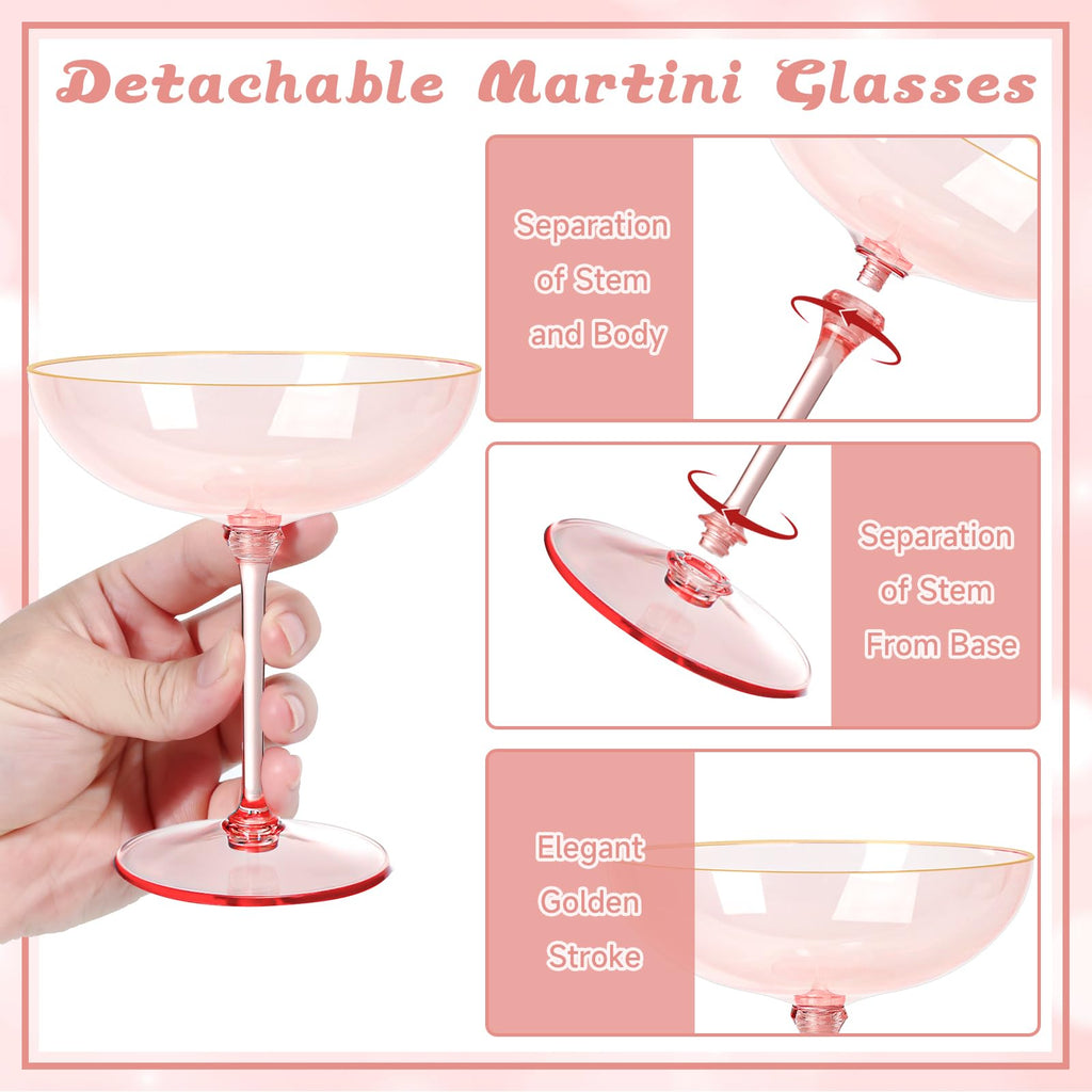 9oz Pink Plastic Martini Glasses Set B1236