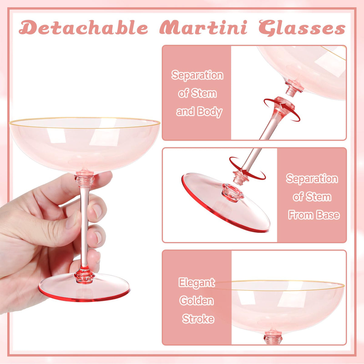 9oz Pink Plastic Martini Glasses Set B1236