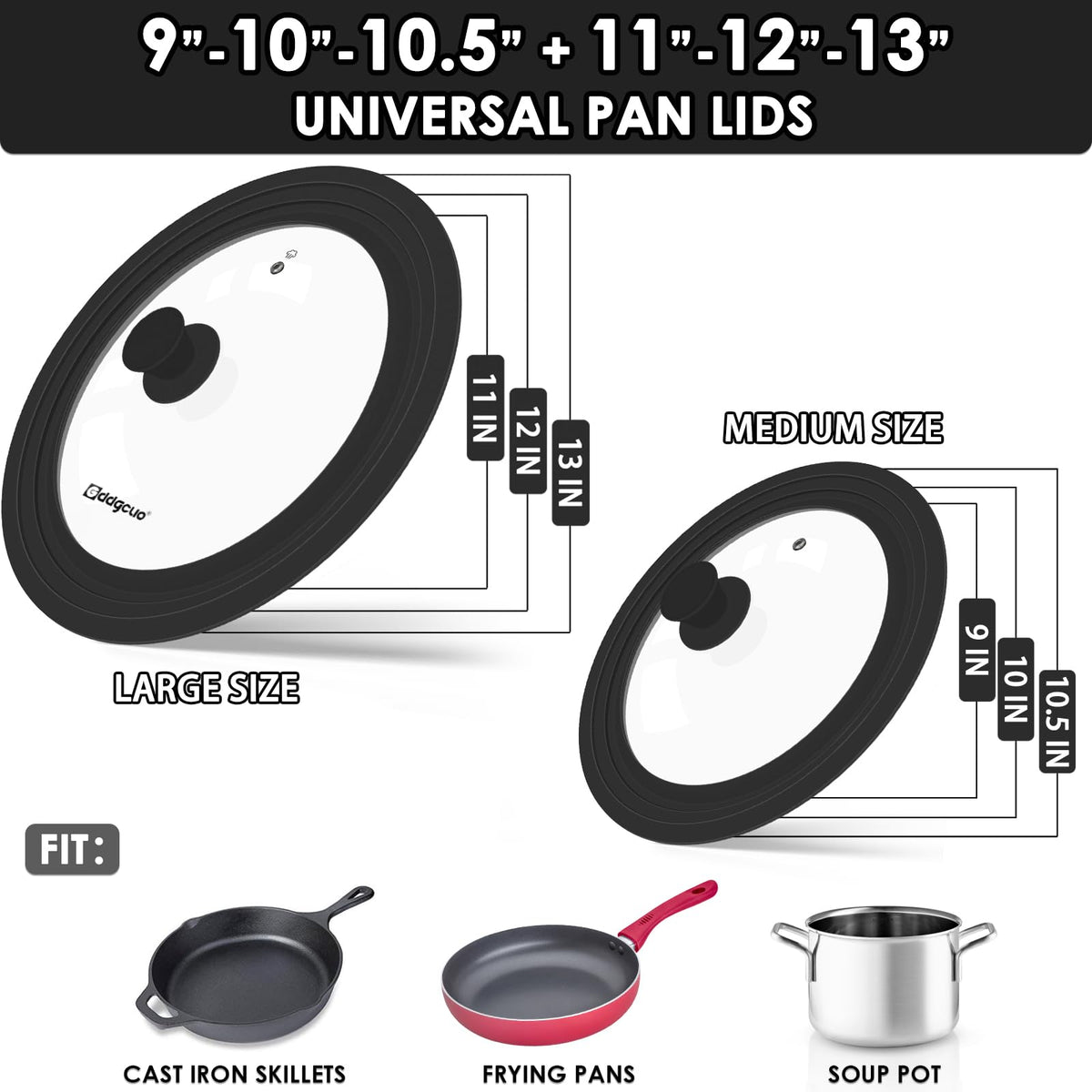2 Pcs Universal Silicone Tempered Glass Pan Lids Dishwasher Safe P528900