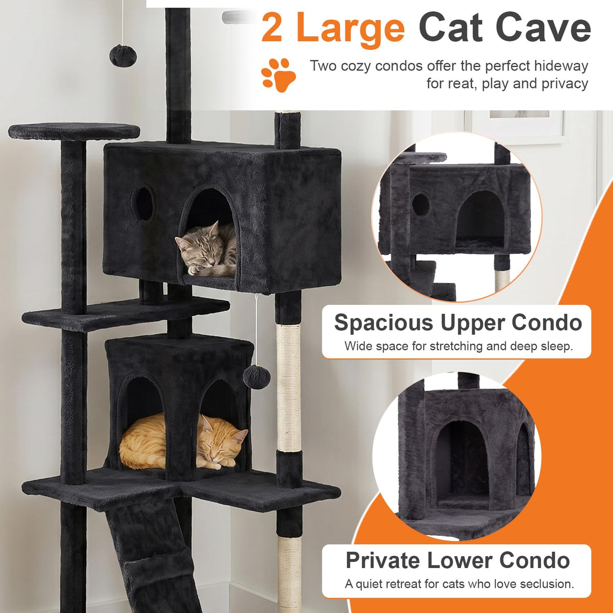 70" Dark Gray Cat Tree Tower E754