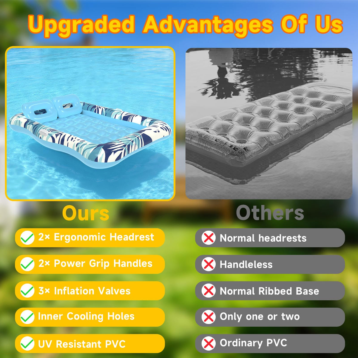 75"x64" XXL Inflatable Tanning Pool Lounger Float with Pillow Blue X267338