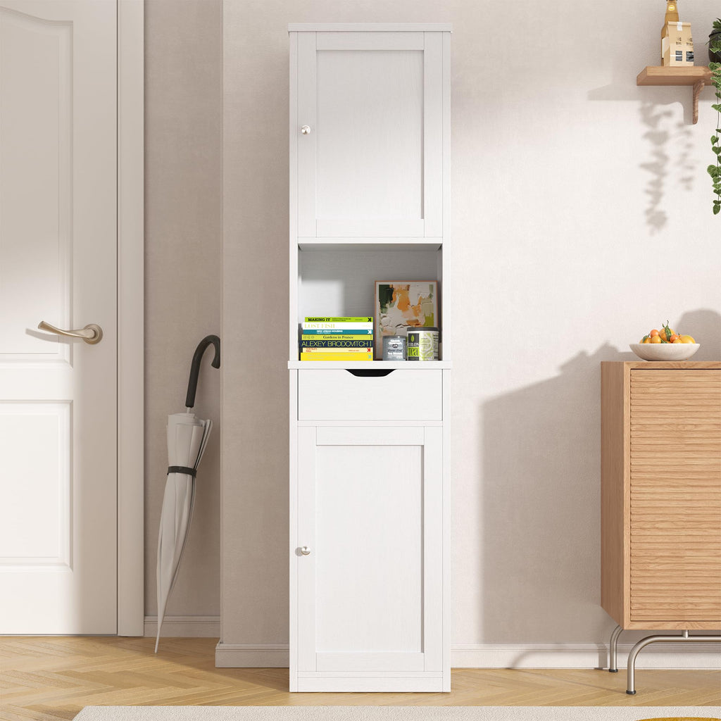 Tall Narrow Bathroom Storage Cabinet with Adjustable Shelves, White S29546
