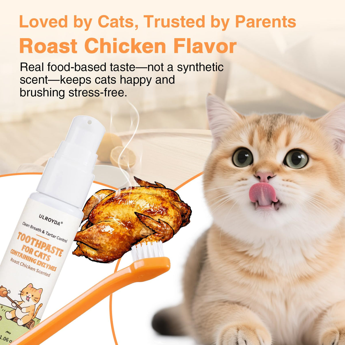 Roast Chicken Flavor Enzymatic Cat Toothpaste Kit with Toothbrush & Finger Brush, 1.06 oz L72624
