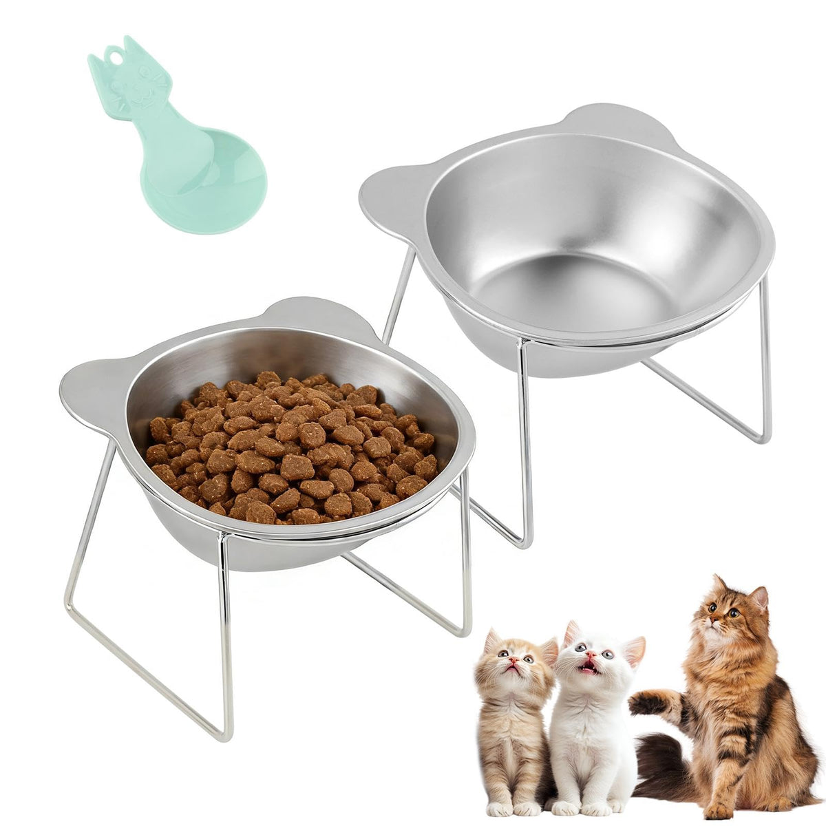 2 Pack Stainless Steel Elevated Cat Bowls Z263003