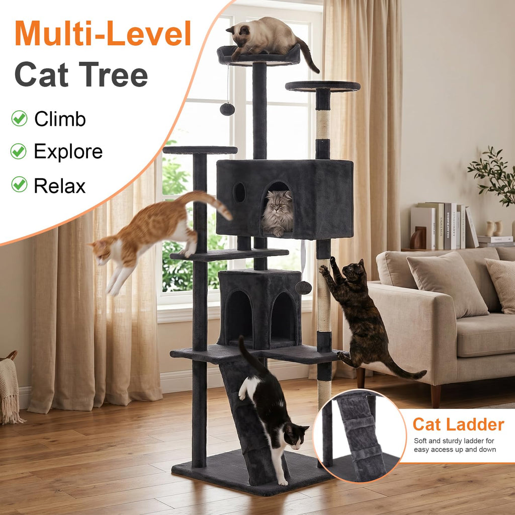 70" Dark Gray Cat Tree Tower E754
