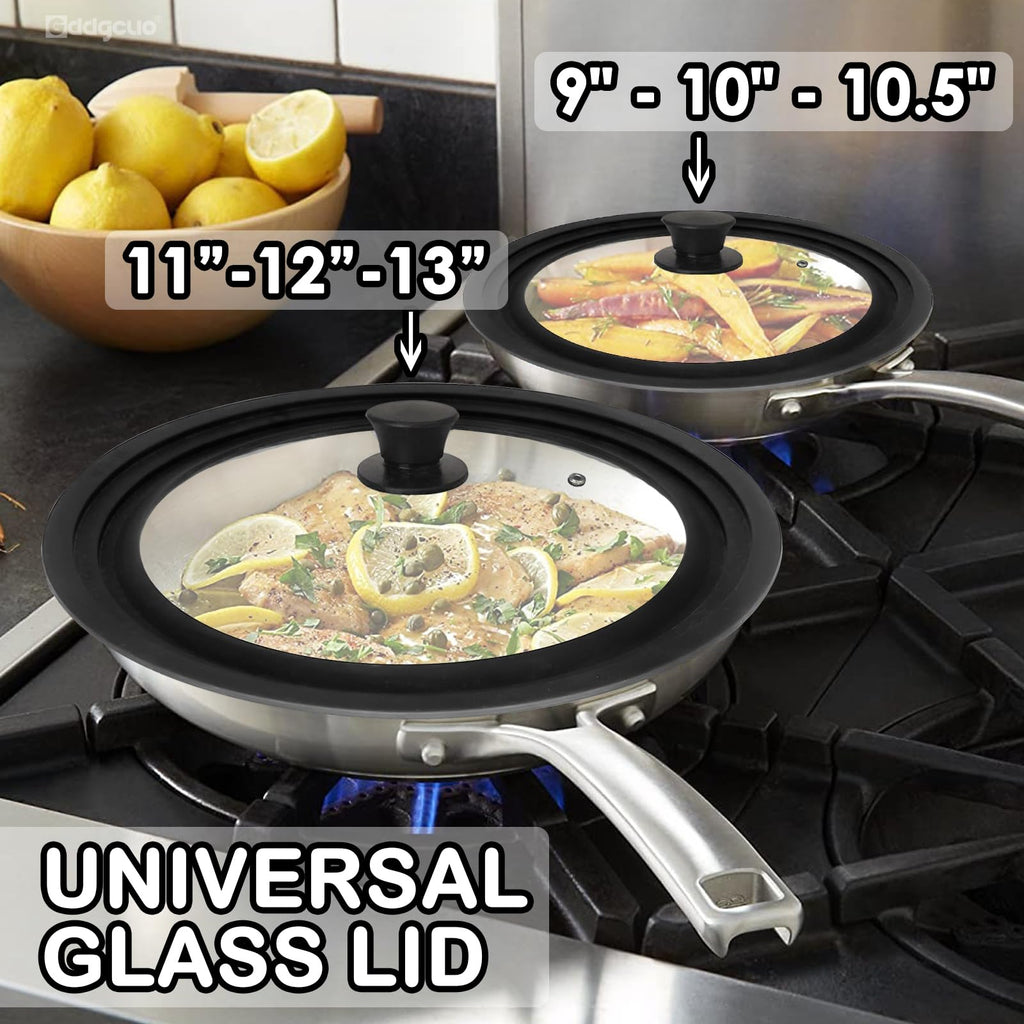 2 Pcs Universal Silicone Tempered Glass Pan Lids Dishwasher Safe P528900