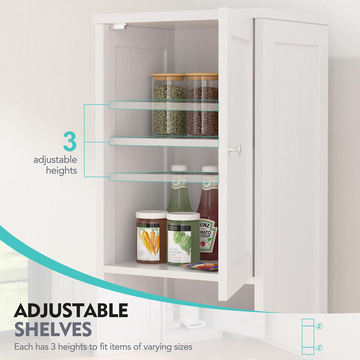 Tall Narrow Bathroom Storage Cabinet with Adjustable Shelves, White S29546