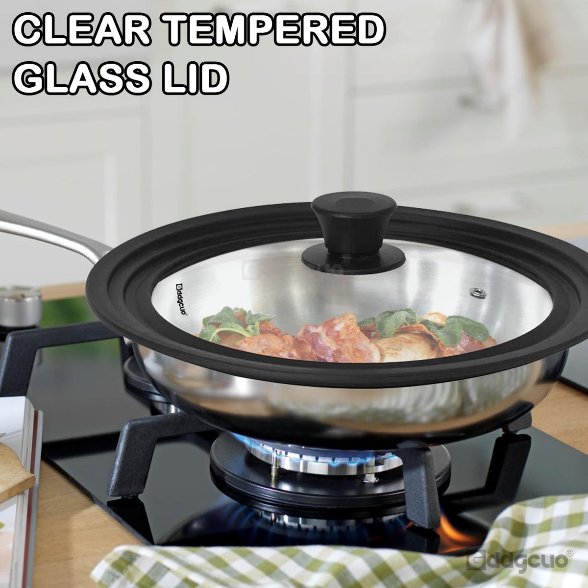 2 Pcs Universal Silicone Tempered Glass Pan Lids Dishwasher Safe P528900