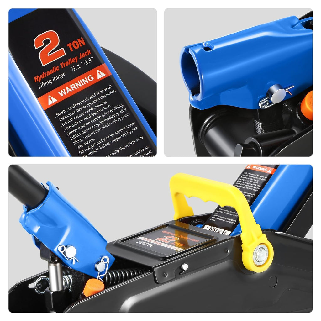 Low Profile Hydraulic Trolley Floor Jack with 2 Ratchet Jack Stands, 2 Ton Capacity, Blue F2756