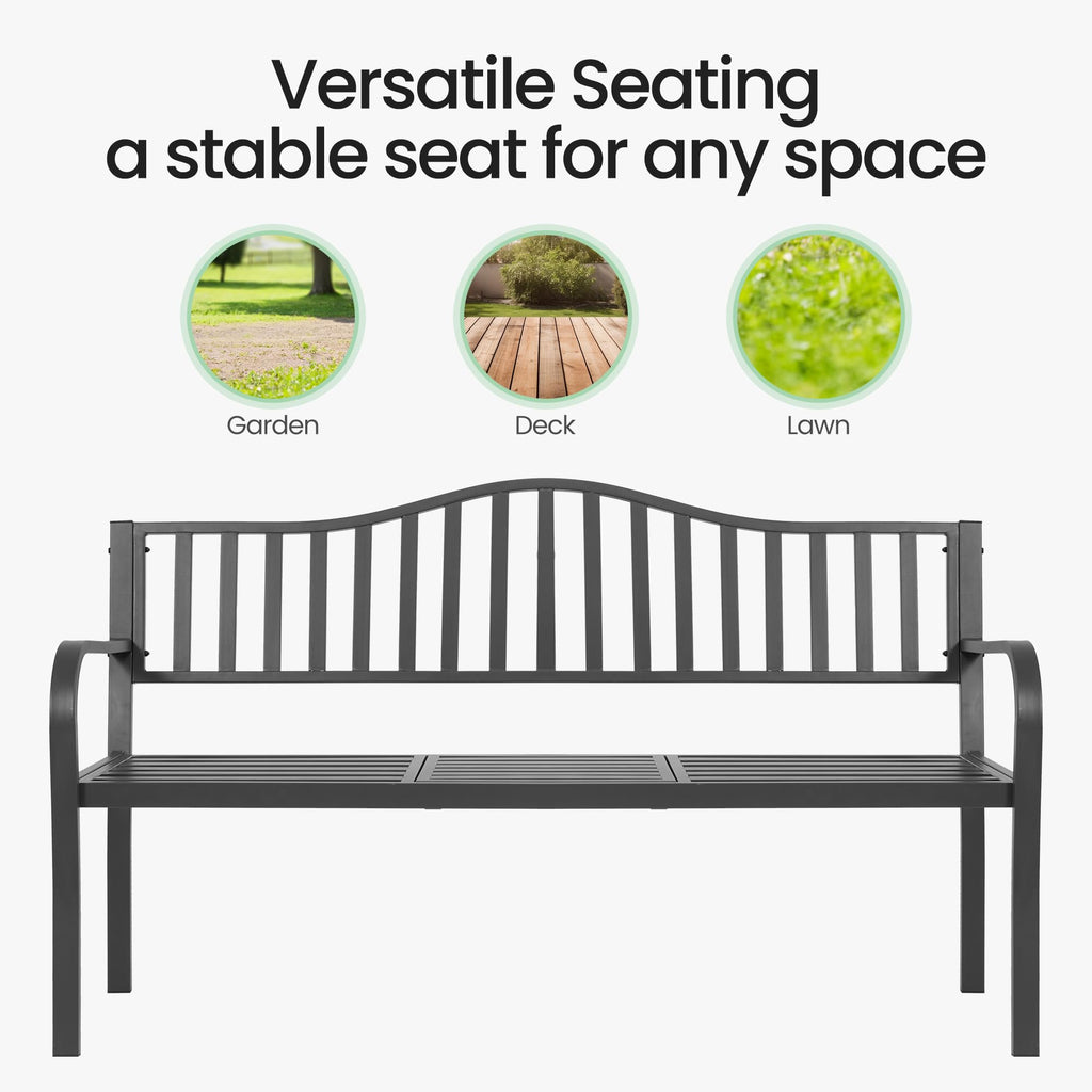 59" Gray Metal Outdoor Bench with Built in Table R2317