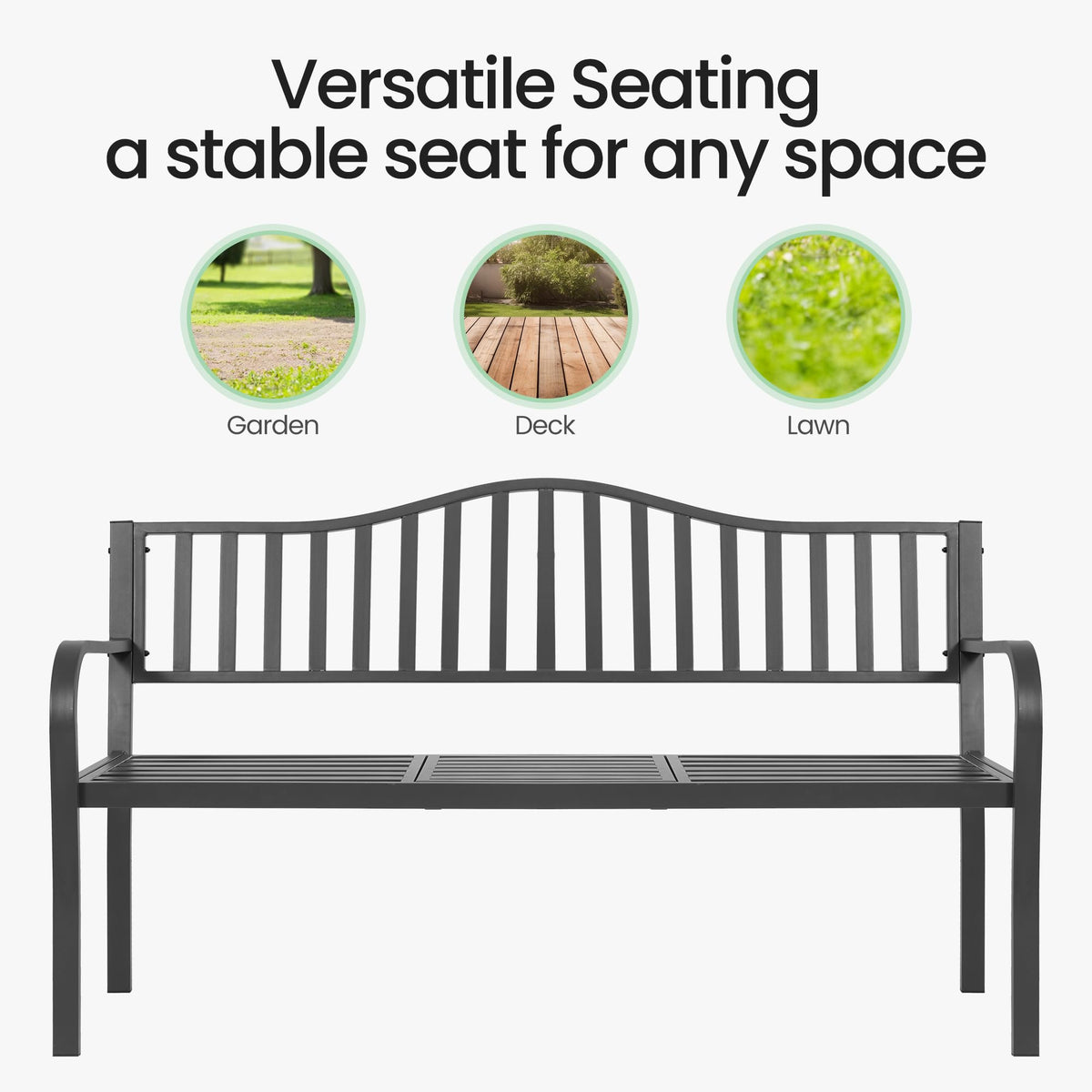 59" Gray Metal Outdoor Bench with Built in Table R2317