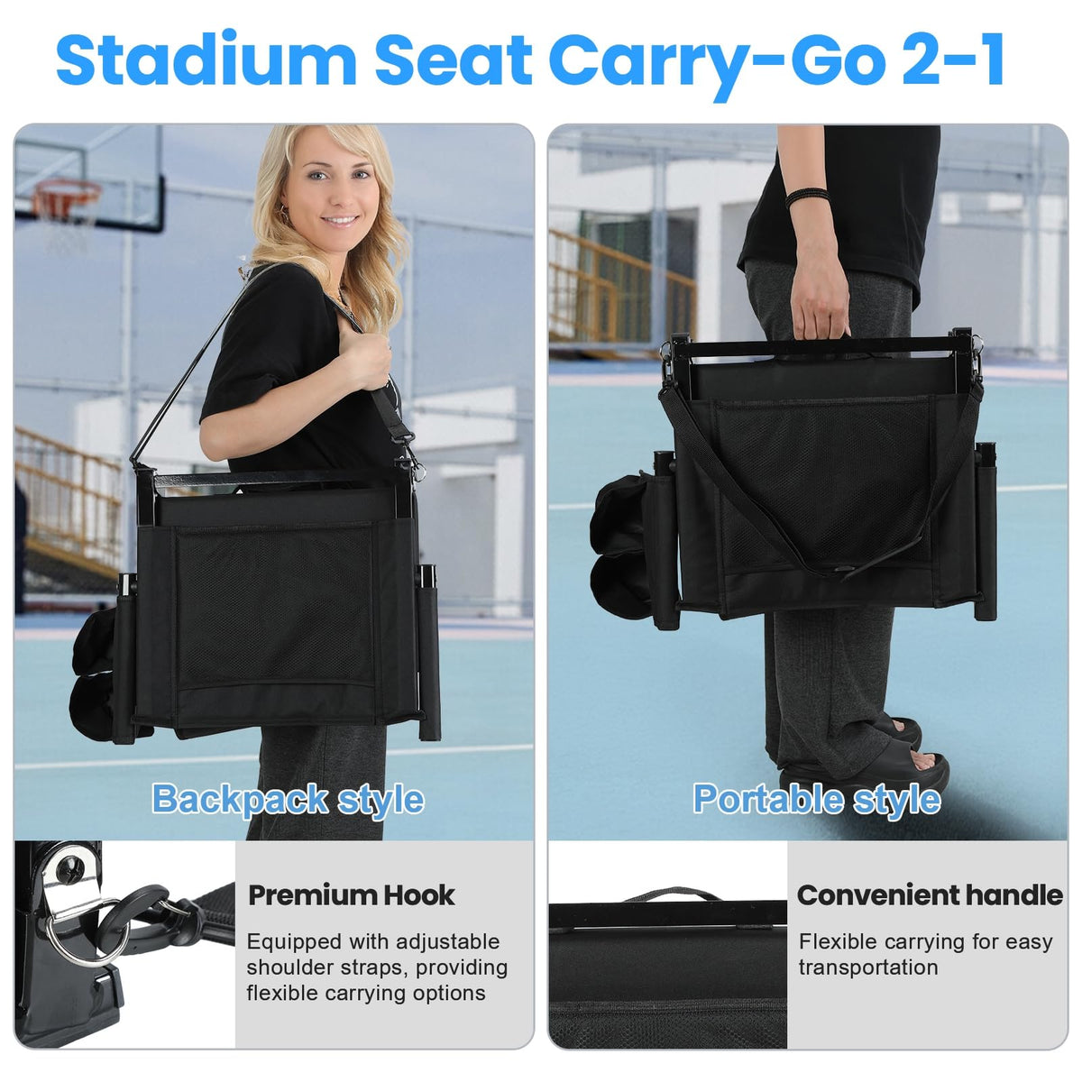 2 Pcs Folding Stadium Seat with Back Support and Cushion X88995