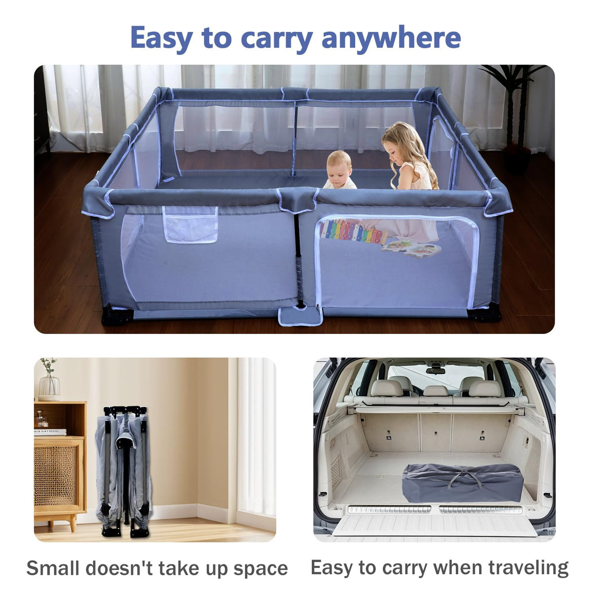 Foldable Baby Playpen with Mat and Storage Bags U7170