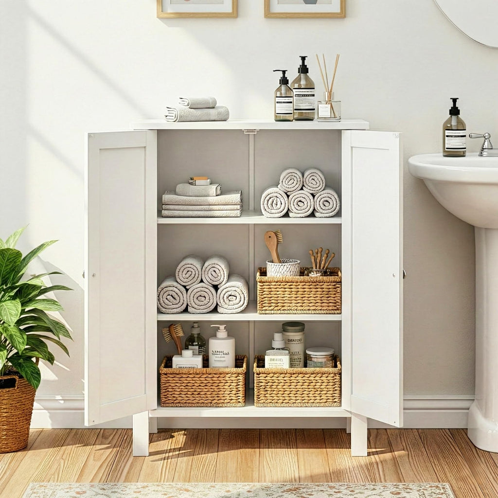 White Free Standing Bathroom Cabinet with Adjustable Shelf L940