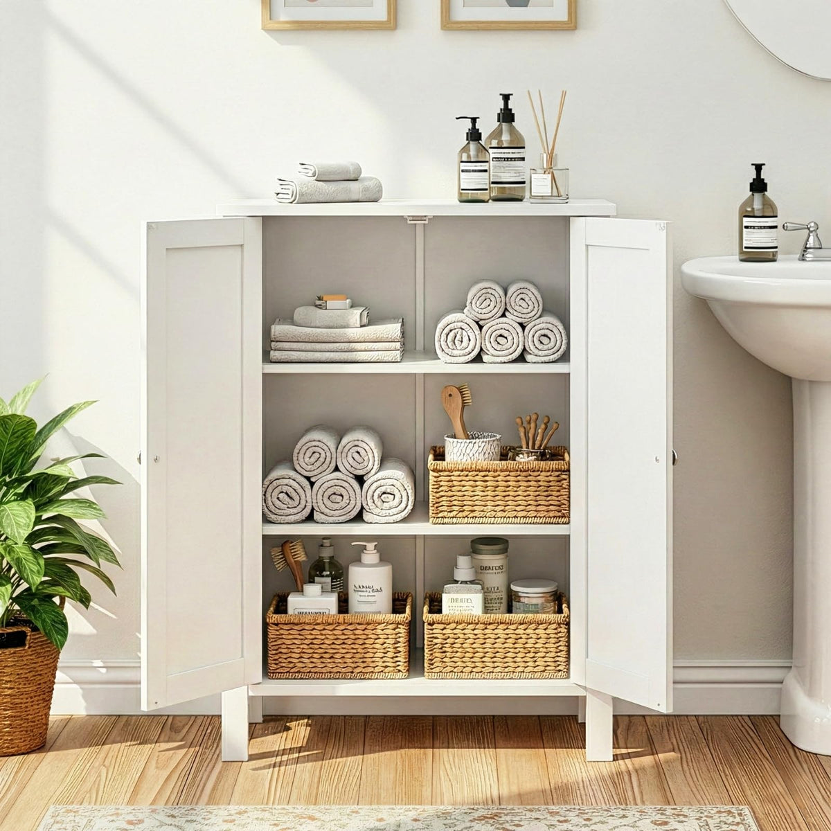 White Free Standing Bathroom Cabinet with Adjustable Shelf L940