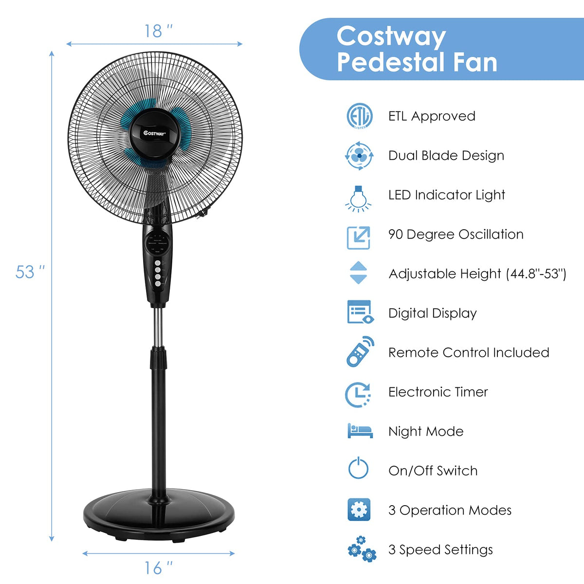 16-Inch Oscillating Pedestal Fan J97395