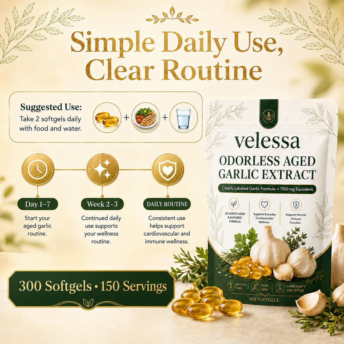 Odorless Aged Garlic Extract 300 Softgels D475