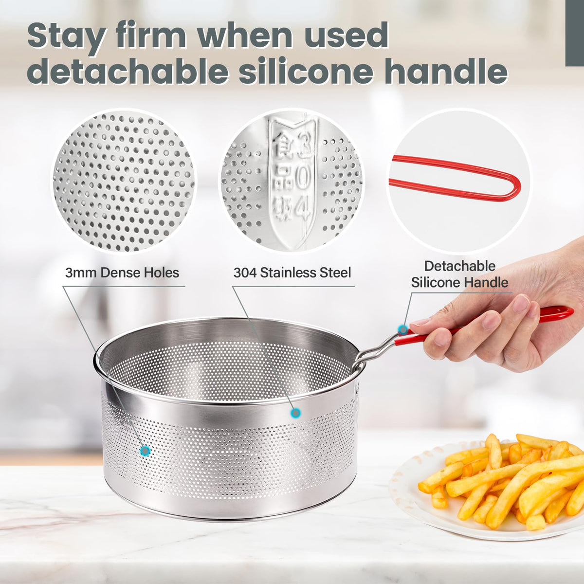 7.8 inches 304 Stainless Steel Deep Fryer Basket V97316