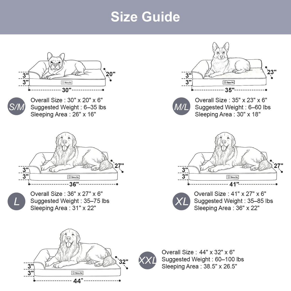 Memory Foam Orthopedic Dog Bed with Removable Waterproof Cover, 35x23 Inches, Light Grey E12621