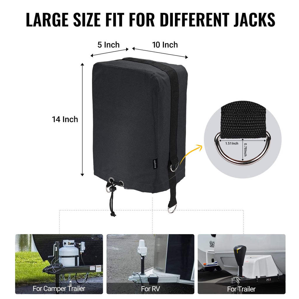 Black 600D RV Electric Tongue Jack Cover with D Rings L823280