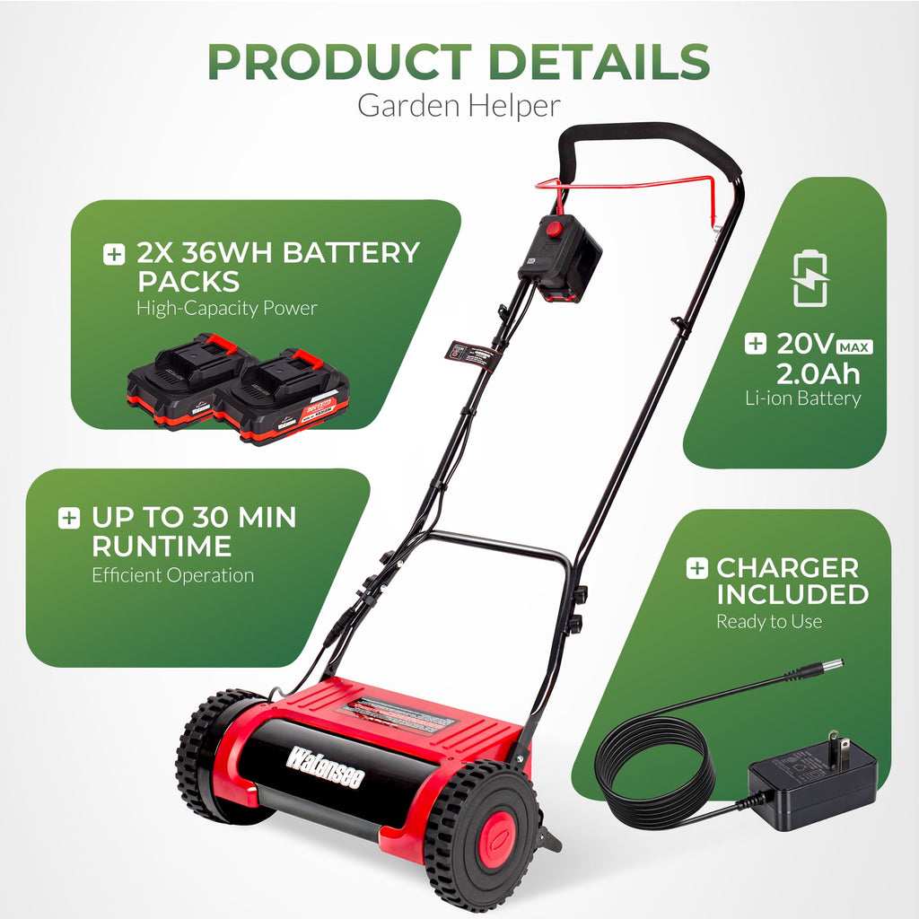 16-Inch Cordless Electric Reel Lawn Mower with 2 Batteries Y84267