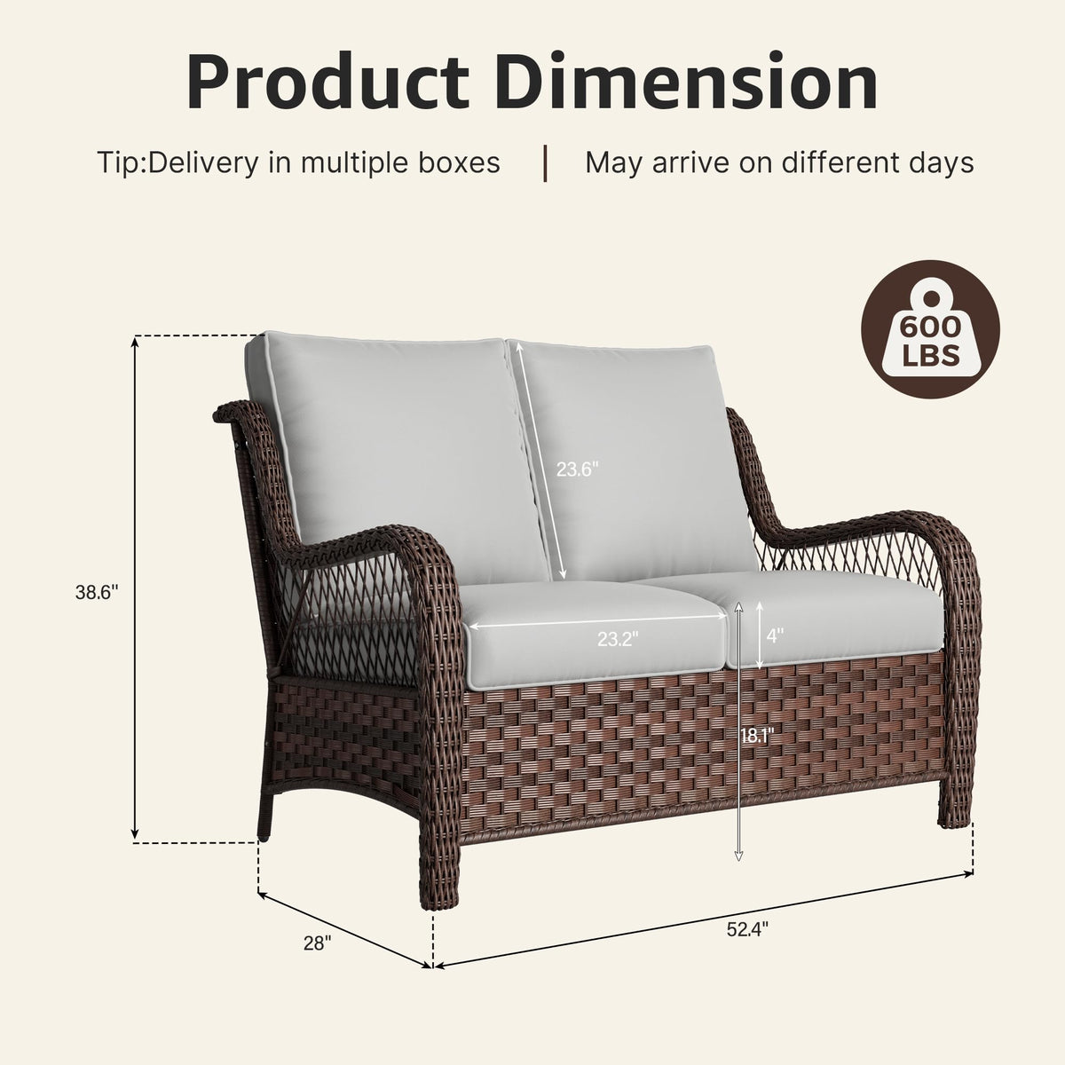Outdoor Wicker 2 Seater Sofa with Cushion I1204