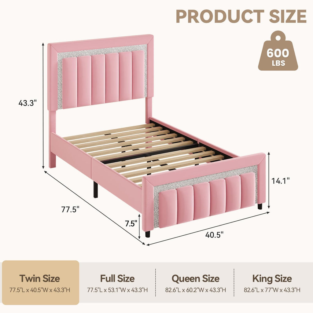 Twin Bed Frames with Upholstered Headboard, Pink S508962