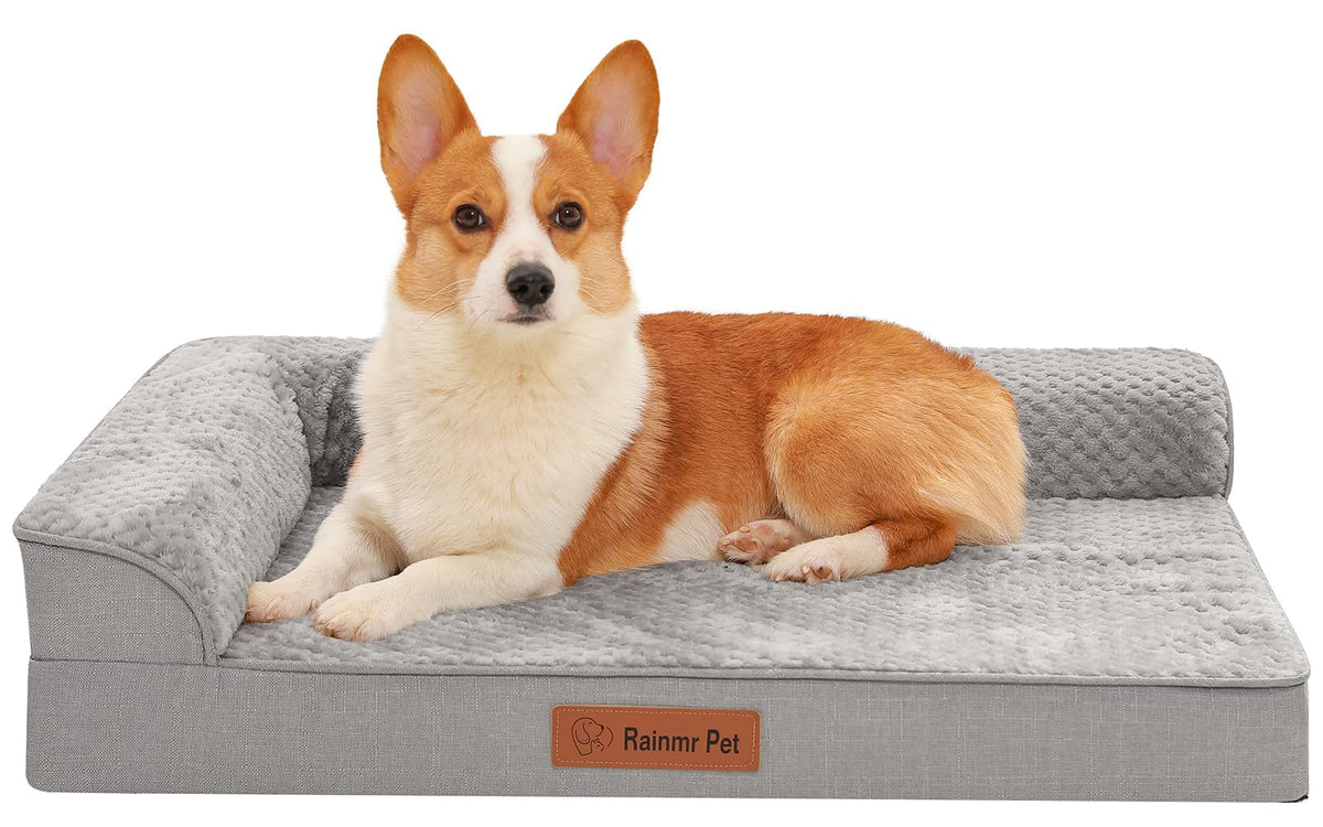 Memory Foam Orthopedic Dog Bed with Removable Waterproof Cover, 35x23 Inches, Light Grey E12621